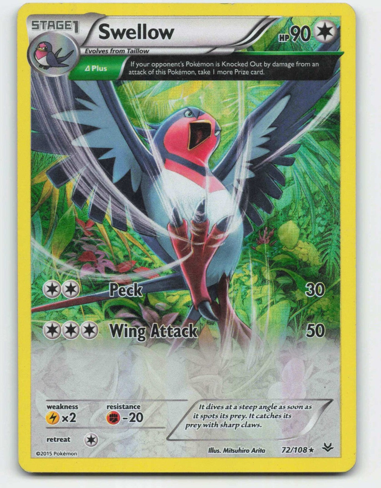 Swellow (72 Delta) 72/108 Roaring Skies Holo